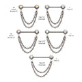 Titanium Double Chain Dangle with One Side Threadless, One Side Fixed Bezel Set Gem Nipple Bar
