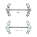 Titanium Semi-Bezel Set Round Gem/Opal 5-Cluster End Nipple Barbell (One Side Fixed, One Side Threadless )