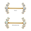 24Kt Gold PVD Titanium Semi-Bezel Set Round Gem/Opal 5-Cluster End Nipple Barbell (One Side Fixed, One Side Threadless ) | Sold by piece