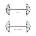 Titanium Beads and Semi-Bezel Set Round Gem/Opal 3-Cluster Ends Nipple Barbell (One Side Fixed, One Side Threadless )