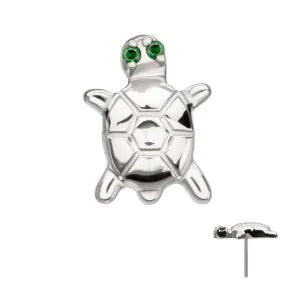 Titanium Threadless Turtle Top with Prong Set CZ Gem Eyes