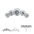 Titanium Threadless Semi-Bezel Set Round Gem/Opal 5-Cluster Top