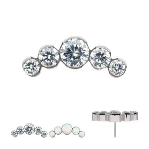 Titanium Threadless Semi-Bezel Set Round Gem/Opal 5-Cluster Top