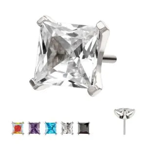 Titanium Threadless Flat Base Low Profile 4 Prong Princess Cut Gem Top