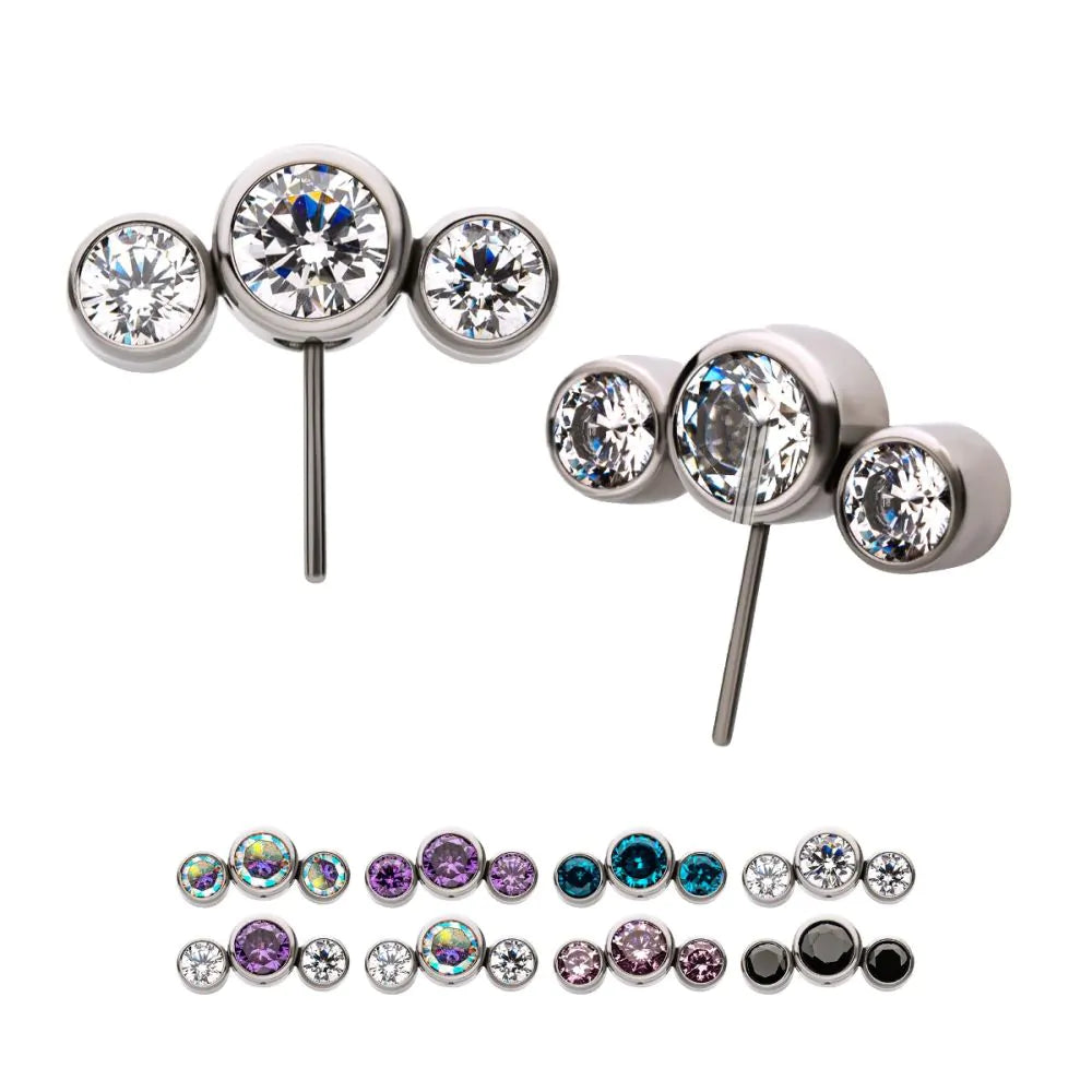 Titanium Threadless with Bezel Set Multi-Color CZ 3-Cluster Side Facing Top