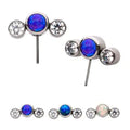 Titanium Threadless with Bezel Set Multi-Color CZ/Opal 3-Cluster Side Facing Top