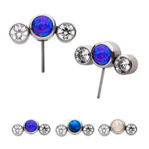 Titanium Threadless with Bezel Set Multi-Color CZ/Opal 3-Cluster Side Facing Top