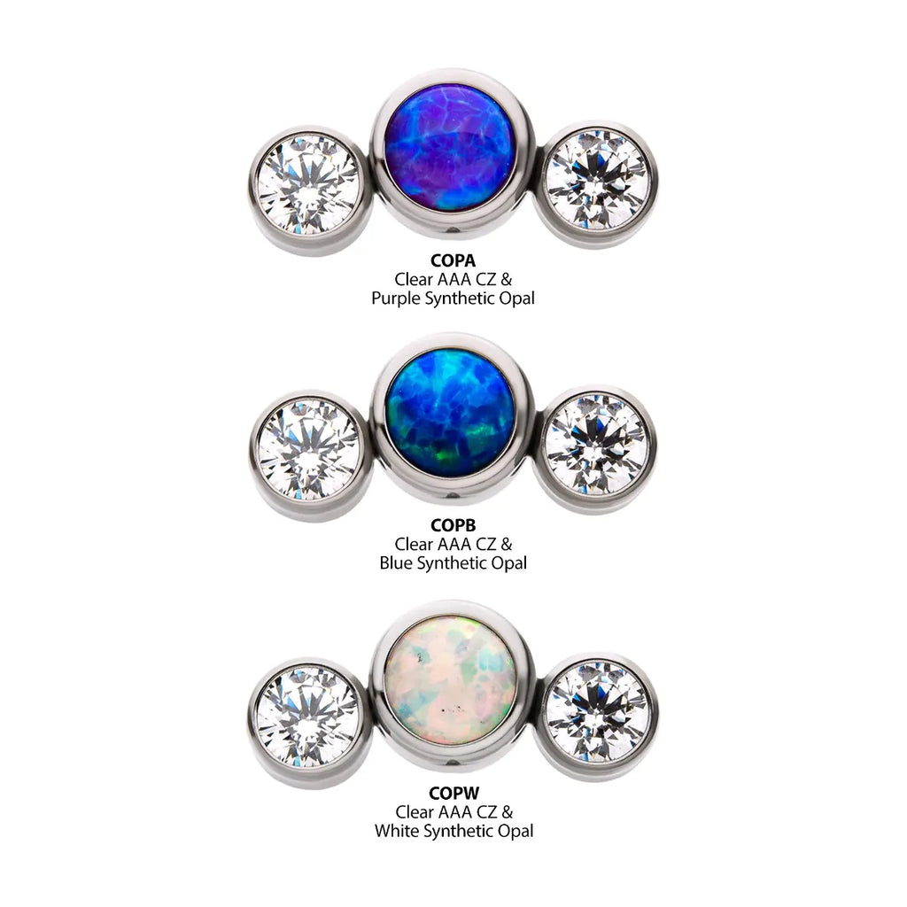 Titanium Threadless with Bezel Set Multi-Color CZ/Opal 3-Cluster Side Facing Top