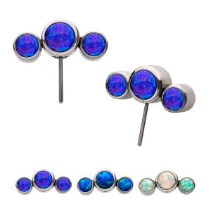 Titanium Threadless with Bezel Set Multi-Color Opal 3-Cluster Side Facing Top