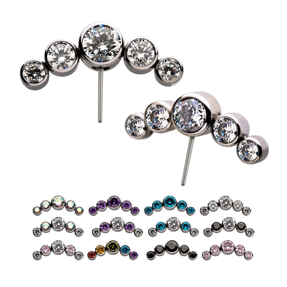 Titanium Threadless with Bezel Set Multi-Color CZ 5-Cluster Side Facing Top