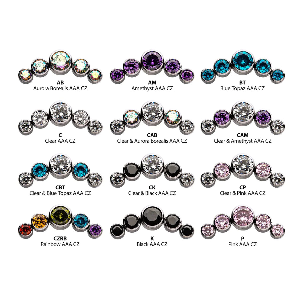 Titanium Threadless with Bezel Set Multi-Color CZ 5-Cluster Side Facing Top