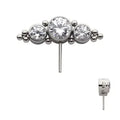 Titanium Threadless with 3-Cluster Bezel Set CZ/Opal & Trio Beads Side Facing Top