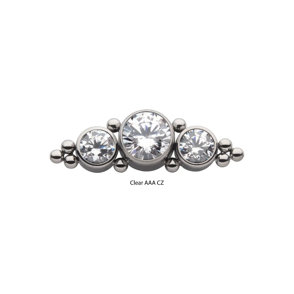 Titanium Threadless with 3-Cluster Bezel Set CZ/Opal & Trio Beads Side Facing Top