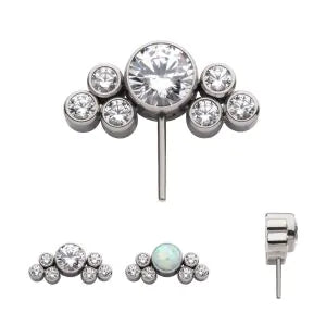 Titanium Threadless 3.5mm Bezel Round CZ/Opal with 3-Gem Cluster Side Facing Top