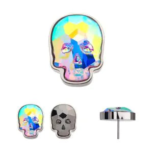 Titanium Threadless with Skull Glass Top