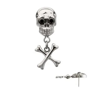 Titanium Threadless Skull Top with Crossbone Dangle