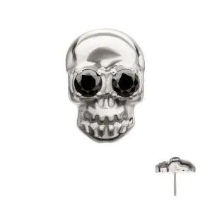 Titanium Threadless Skull Top with Black CZ Gem Eye