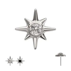 Titanium Threadless North Star Top with Bezel CZ Gem