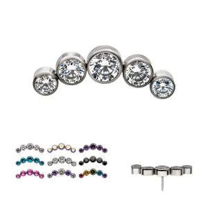 Titanium Threadless 5-Bezel Set CZ/Swarovski Crystal Cluster Top