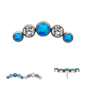 Titanium Threadless 5-Bezel Set CZ/Swarovski Crystal/Synthetic Opal Cluster Top