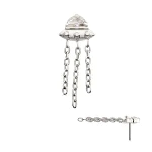 Titanium Threadless 3D UFO Gem Top with Small Chain Dangle